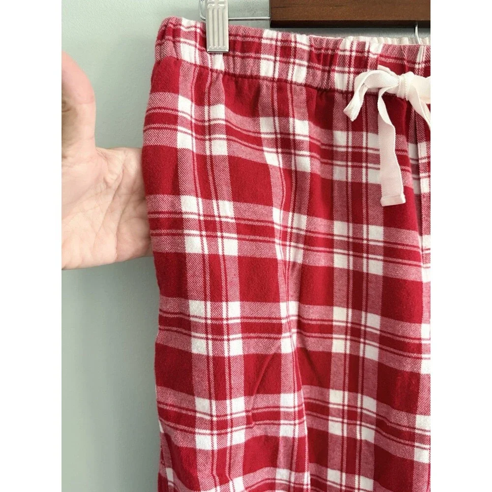 J. Crew Flannel Plaid Pajamas Red White Plaid Womens Medium Holidays Christmas